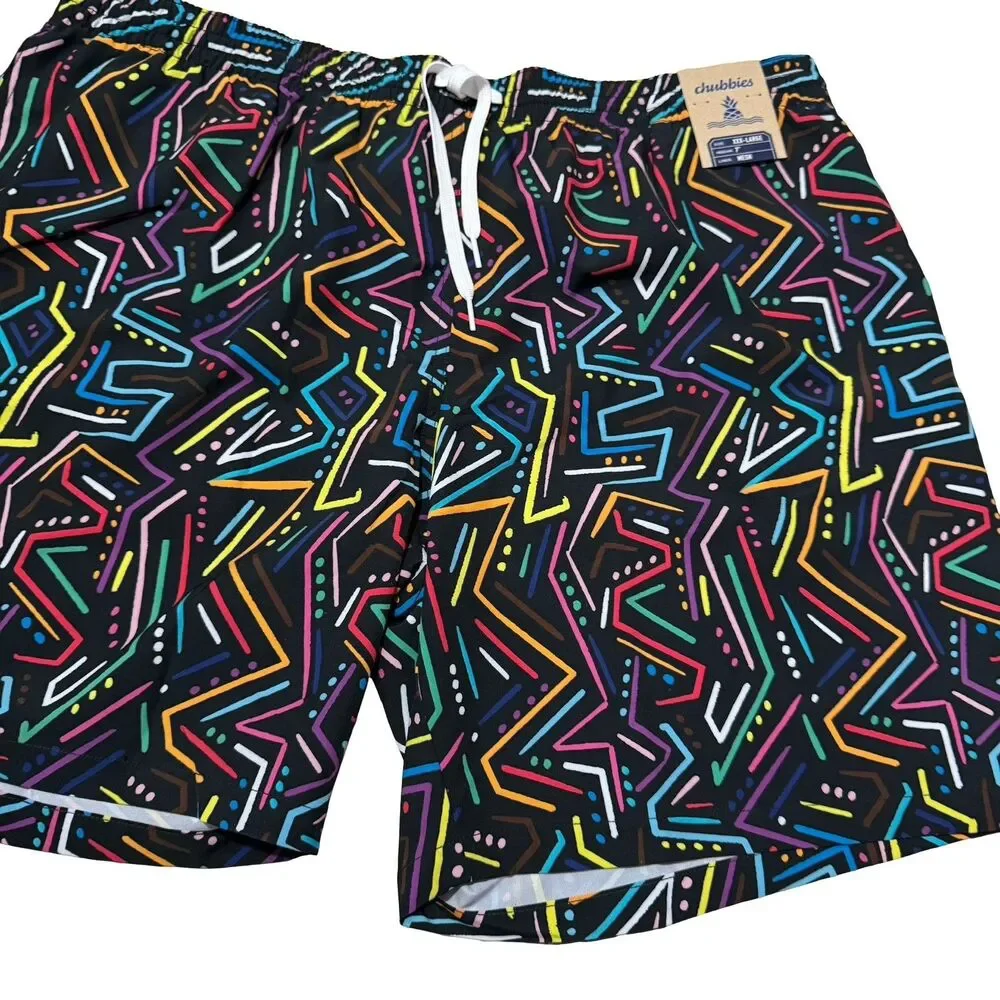 Chubbies Mens Swim Trunks XXXL Black Neon Geometric Scribble Mesh 7